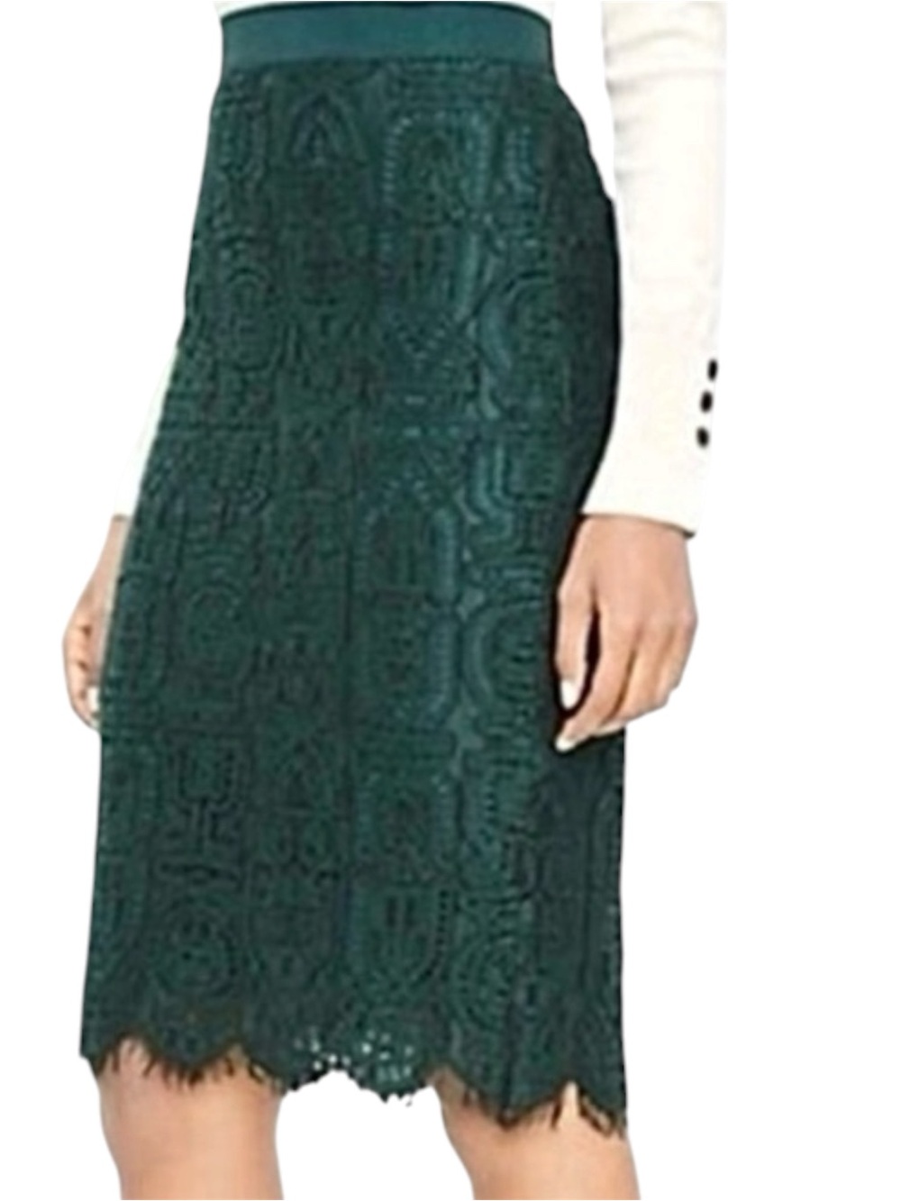 ANN TAYLOR SKIRT PENCIL 10P LACE FOREST DEEP GREEN Work Career Corporate Chic